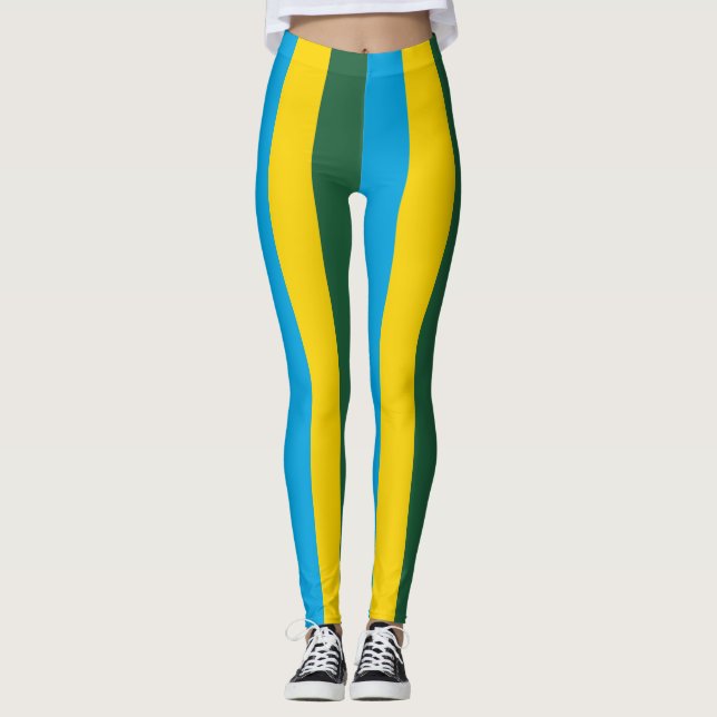 Legging Cores de Bandeira Nacionais Ruanda Verticais Strip (Frente)