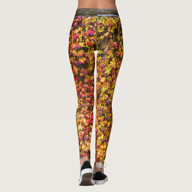 Legging cores de outono dourado parede de hera (Verso)
