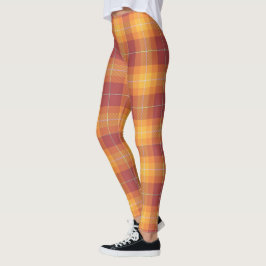 Legging Cores de queda Design de Xadrez de mistura laranja