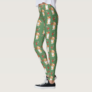 Legging Corgi Christmas Candy Cane Pattern