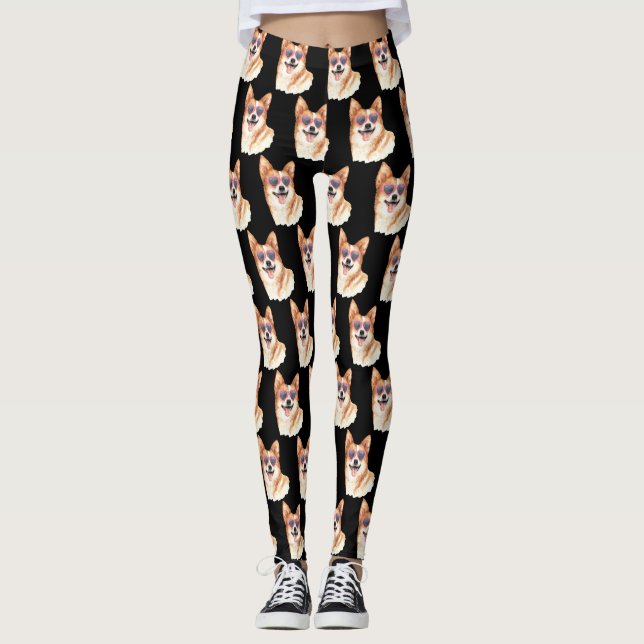 Legging Corgi com óculos escuros cor-de-rosa (Frente)