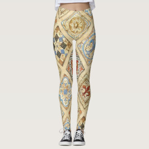 Legging Coroa de Azulejos Cerâmicos Medieval Fleur De Lis