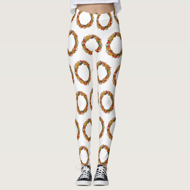 Legging Coroa de Folhas de Outono Circular (Frente)