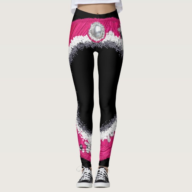 Legging Coroa de Natal rosa glamorosa (Frente)
