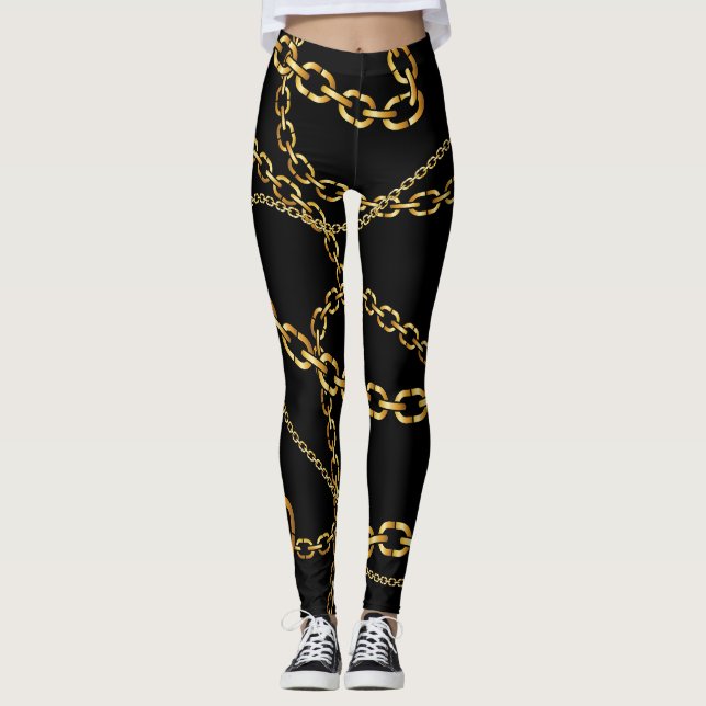 Legging Corrente ouro sem costura, padrão elegante. (Frente)