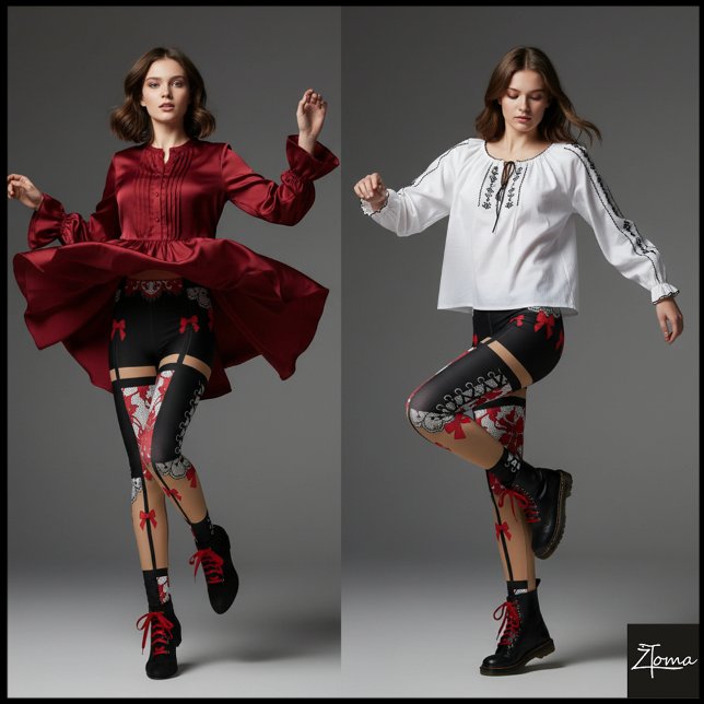 Legging Corset Lace Bow Repeating Block Pattern (Criador carregado)