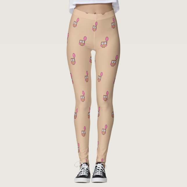 Legging Coruja com Balão Rosa sobre Bege (Frente)
