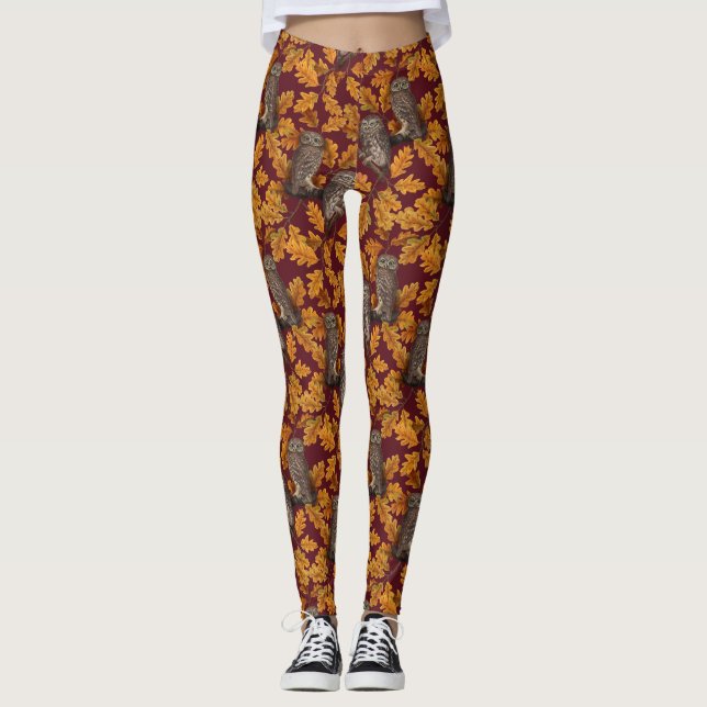 Legging Corujas de outono em vermelho escuro (Frente)