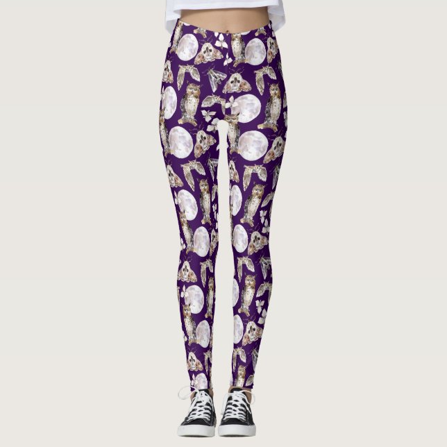 Legging Corujas Mariposas Lua Cheia No Roxo (Frente)