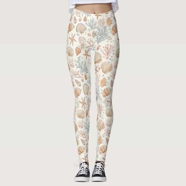 Legging Costeira russa - Conchas, Starfish, Recife (32) (Frente)