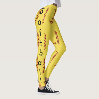 Legging Costuras de Softbol Brilhantes Vermelhas com Texto
