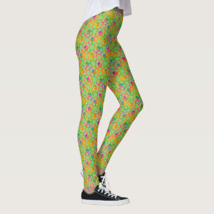 Legging Cota de Malha Floral em Verde Criada à Mão