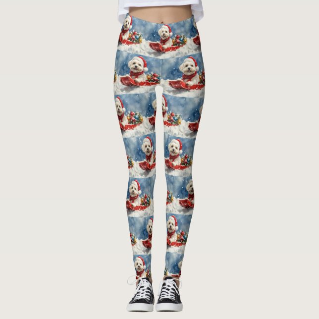 Legging Coton De Tulear em Trenó Deixe Nevar Natal (Frente)