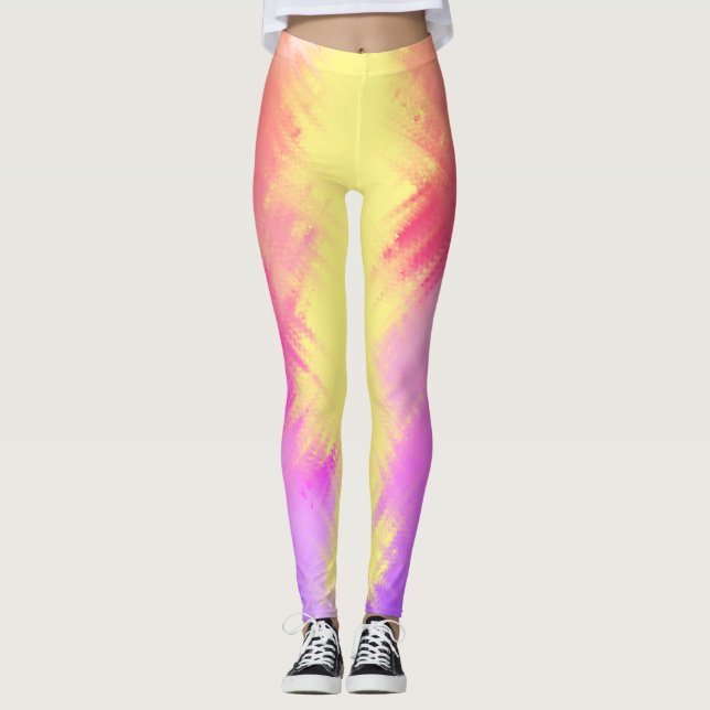 Legging Cotovelo-arco-íris, cor-de-rosa e Impressão amarel (Frente)