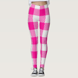 Legging cottagecore xadrez de gingham rosa quente