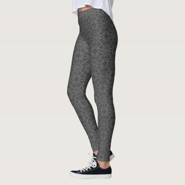 Legging Couro De Faux De cinzas Com Padrão Geométrico (Esquerda)
