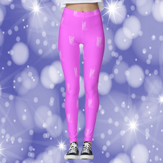 Legging Cowboy Boots Stars Pink Padrão (A pair of leggings with a pink cowboy boot pattern)