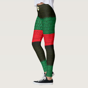 Legging Cowrie Shell Red Black Green Artisan Crochet Impre