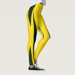 Legging Coxas Amarelas Com Fitas Negras onduladas