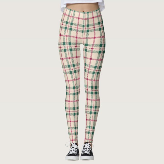 Legging Cozy Cream Tartan Xadrez cor-de-rosa e cheques ver (Frente)