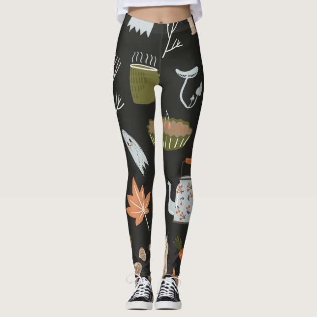 Legging Cozy Fall Elements: Padrão Quente. (Frente)