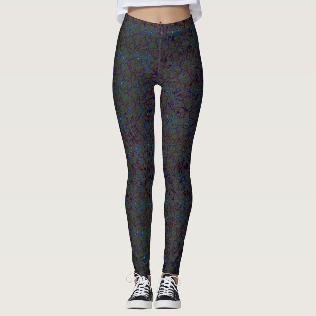 Legging Crack verde enferrujado com derrames azuis (Frente)