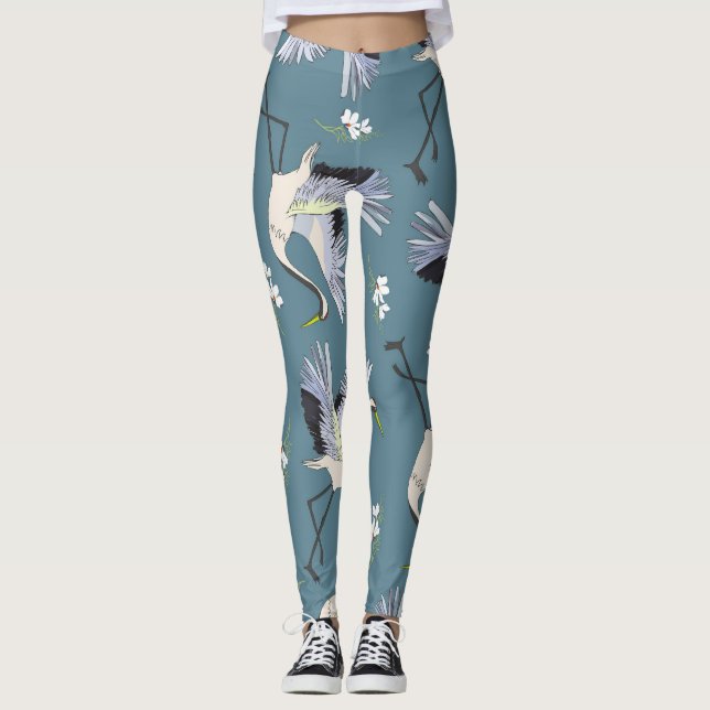 Legging Crane Pattern, Ilustração Pássaro Voador. (Frente)