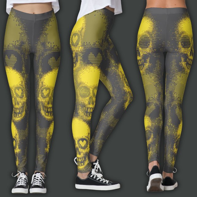 Legging Crânio Afiado | Amarelo & Cinza (Criador carregado)