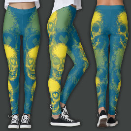 Legging Crânio Afiado | Amarelo e Ciano Escuro