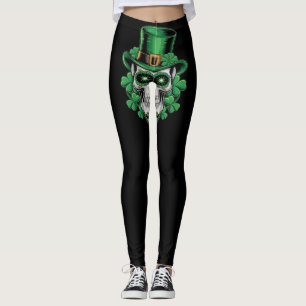 Legging Cranio de Açúcar Dia de São Patrício Trevo Sortudo