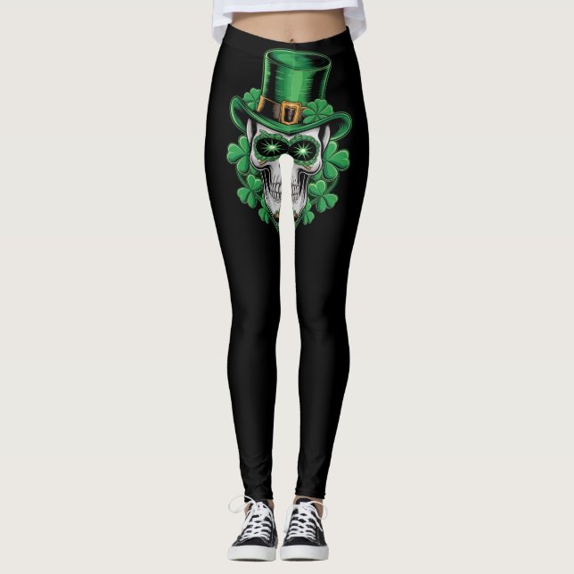 Legging Cranio de Açúcar Dia de São Patrício Trevo Sortudo (Frente)