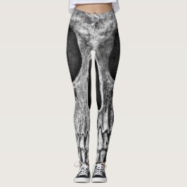 Legging Crânio Gótico, Preto E Branco, Grunge Legal