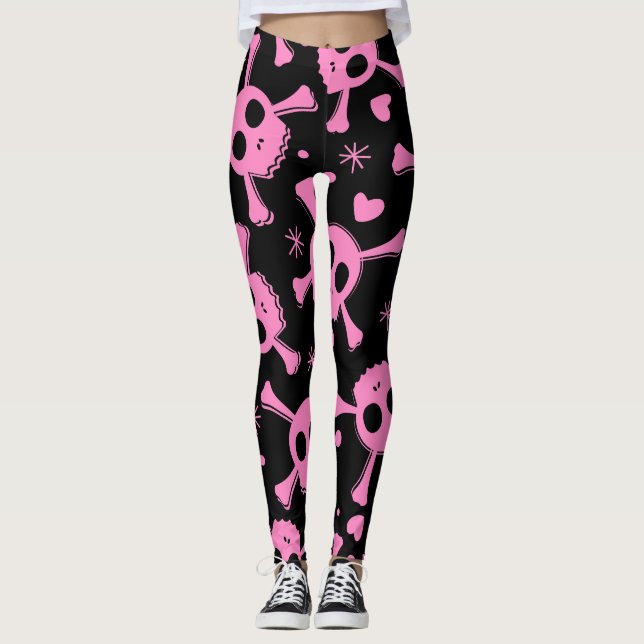 Legging Crânio Pirata: Padrão de Corações Girinas (Frente)