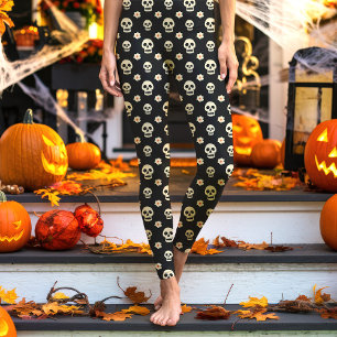 Legging Cranio Preto e Flores Floral Halloween