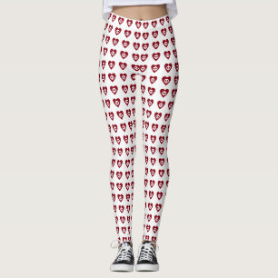 Legging Crânios com Corações Vermelhos Padrão Halloween