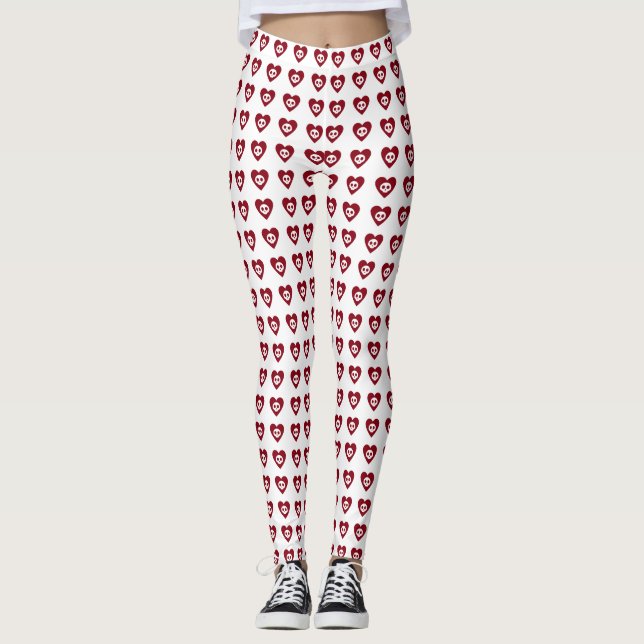 Legging Crânios com Corações Vermelhos Padrão Halloween (Frente)