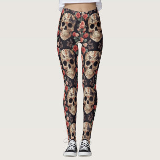 Legging Crânios de açúcar, borboletas e flores