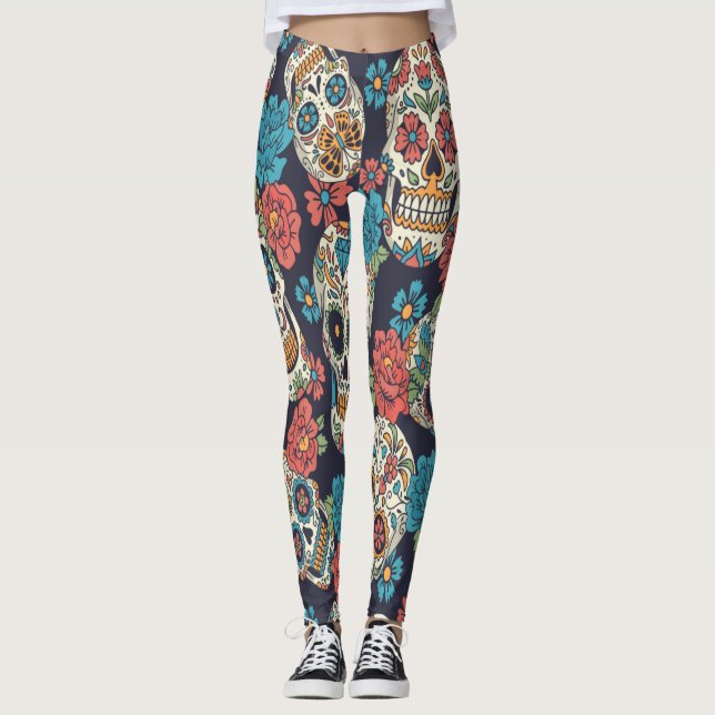 Legging Crânios De Açúcar Festivo E Floral (Frente)