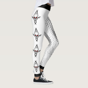 Legging Cránios de Bolinhas Pretas e Brancas Abstratas