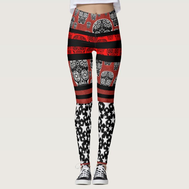 Legging Crânios De Candy E Estrelas (Frente)