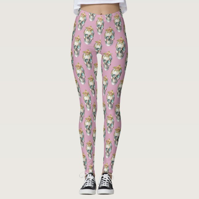 Legging Crânios de flores - Rosa poeirento - (Frente)