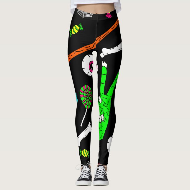 Legging Crânios de zumbis do Halloween (Frente)