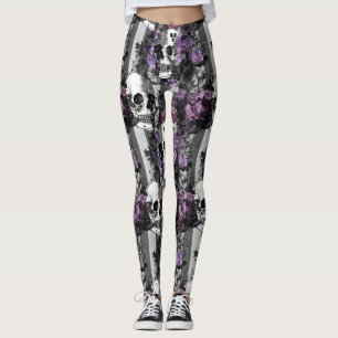 Legging Crânios e Flores Roxas
