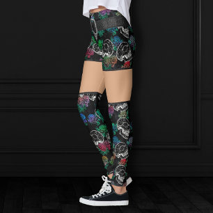 Legging Crânios e Rosas escuros Funky Glam Grunge