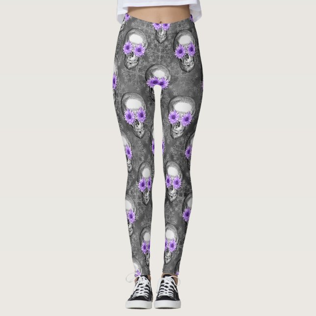 Legging Crânios Roxos e Série Girassol Design 3   (Frente)