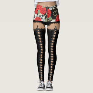 Legging Crânios & traje dos rosas