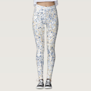 Legging Cream Blue Paint Splatter Abstrato