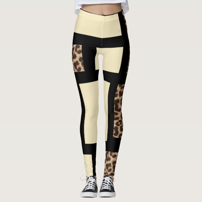 Legging Cream Preto de Marfim e Leopardo Cheetah (Frente)
