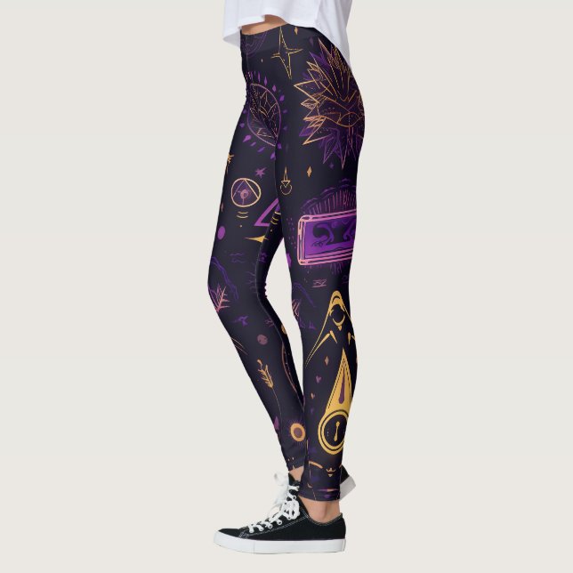 Legging Create Your Own Purple & Gold Pagan Symbols Black (Esquerda)