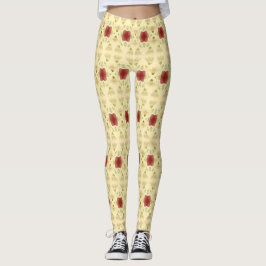 Legging Creme Com Borgonha Floral